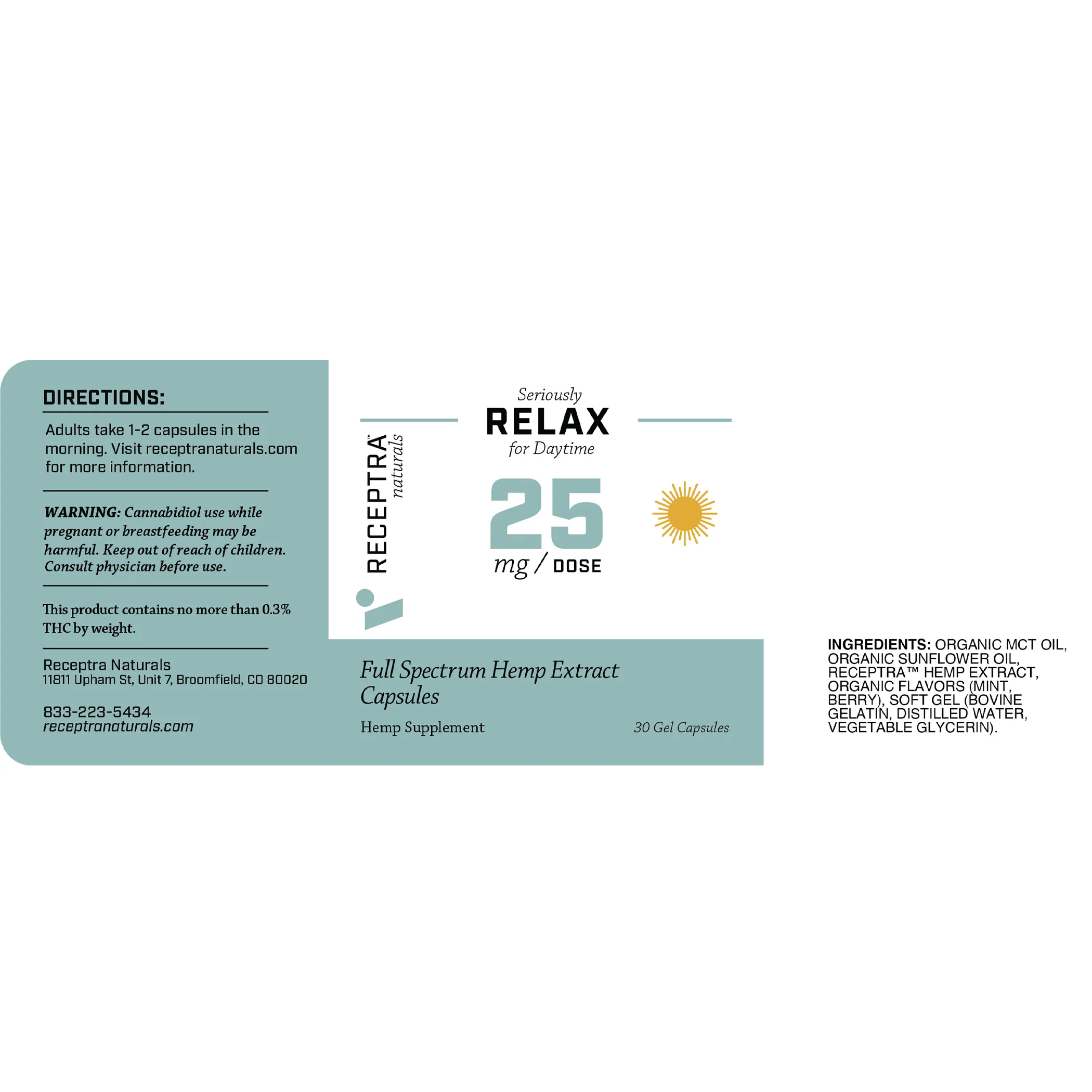 Relax CBD Capsules for Daytime 25mg / 30ct - Image 7